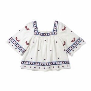 Ba&sh Jay Blouse White Viscose Embroidered Bell Sleeve Size 0 XS Oversized